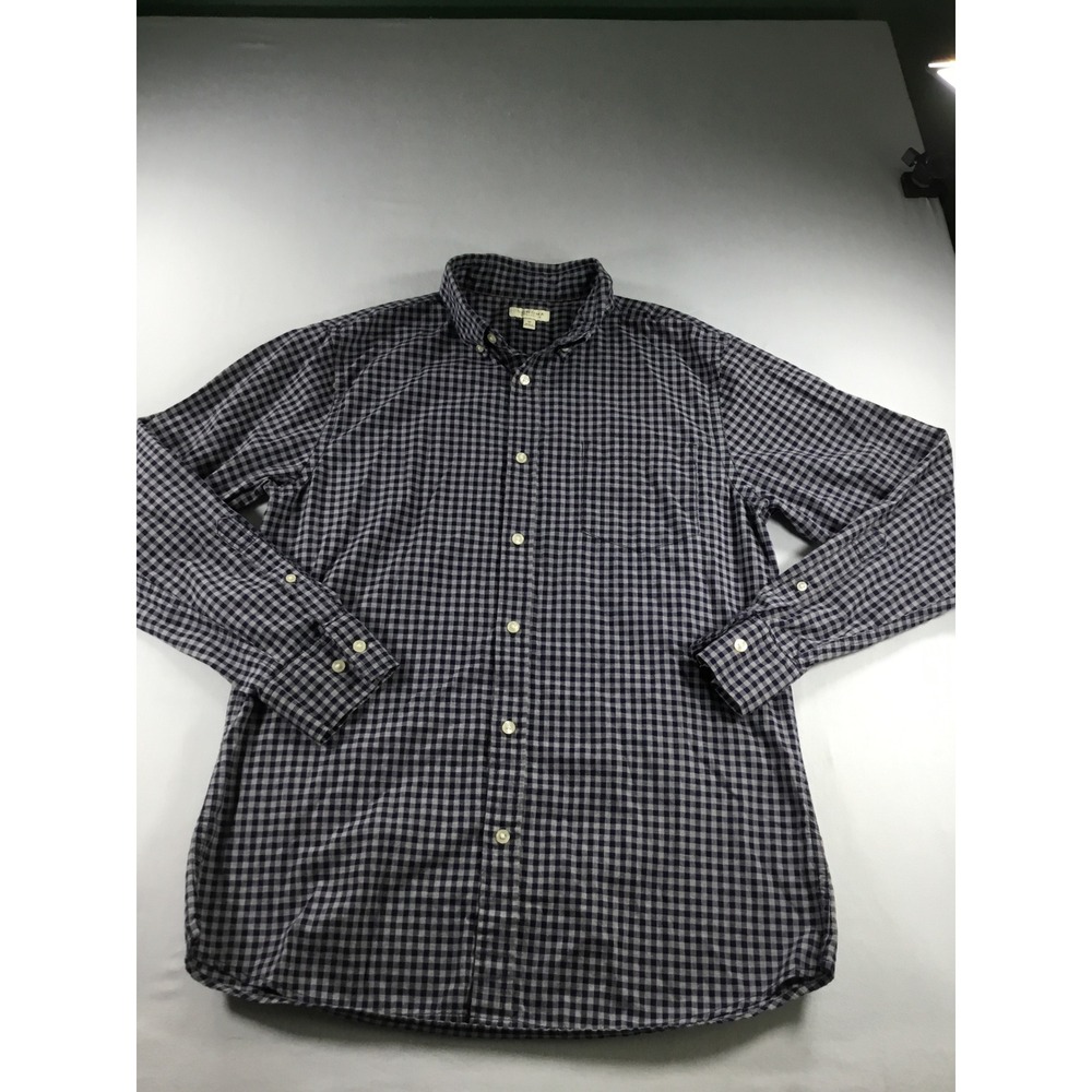 Sonoma M Fall Button Down Navy Gray Check Cotton Office Basics Layering Piece